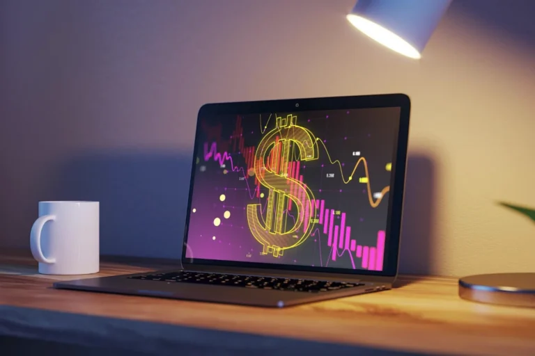 Laptop z wykresem kosztowym