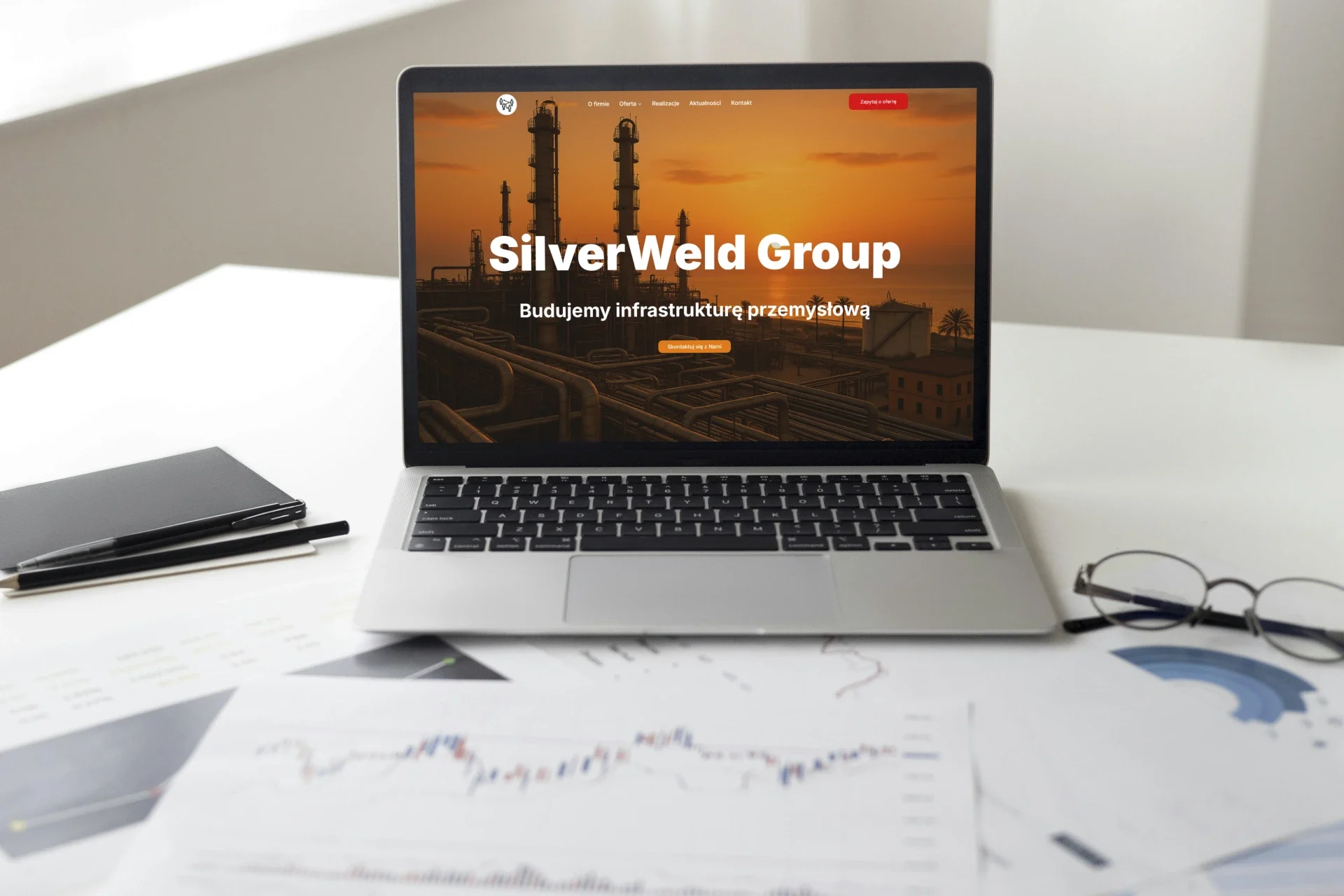 Otwarty laptop z realizacją dla SilverWeld Group